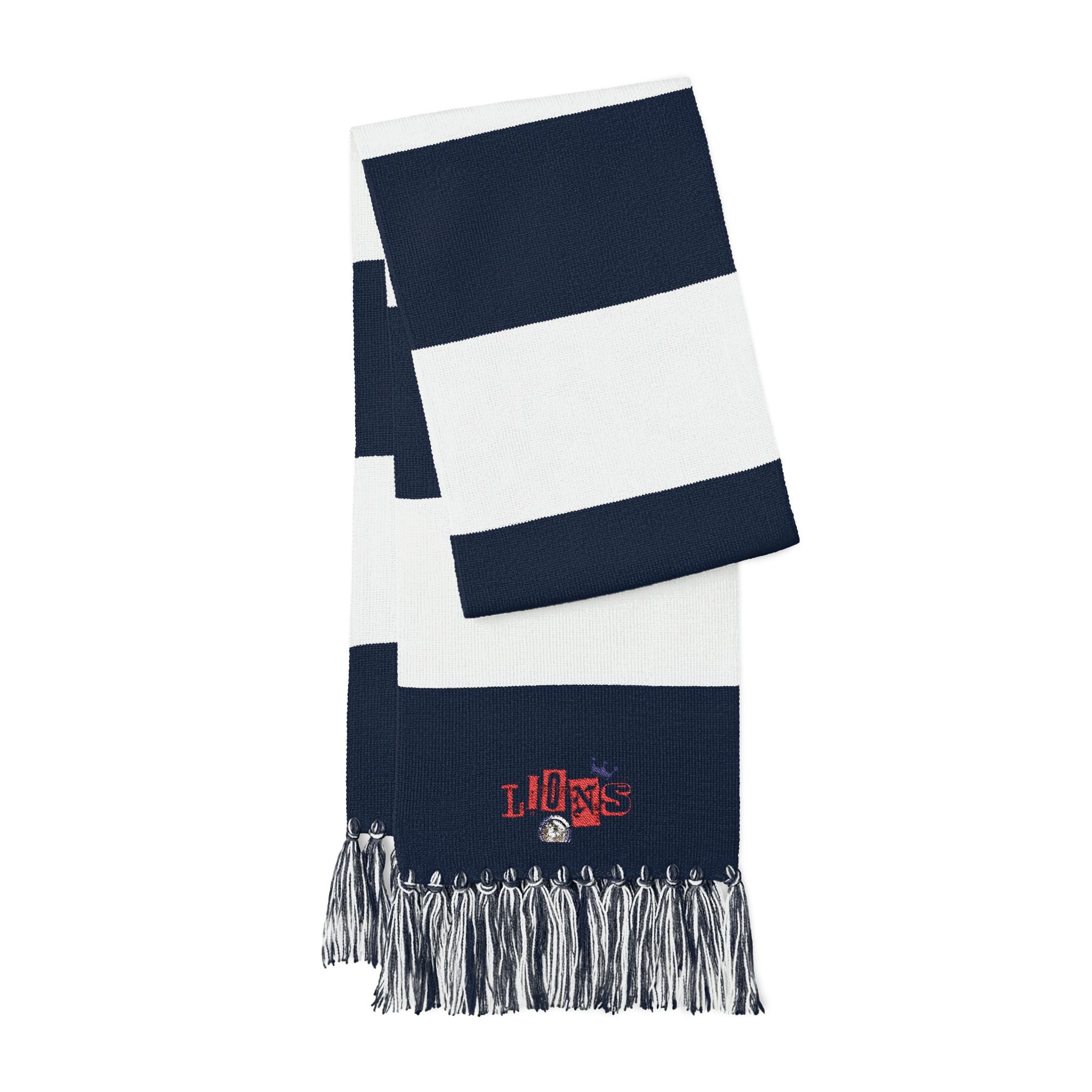 Embroidered Spectator Scarf – Navy & White Striped Fan Scarf